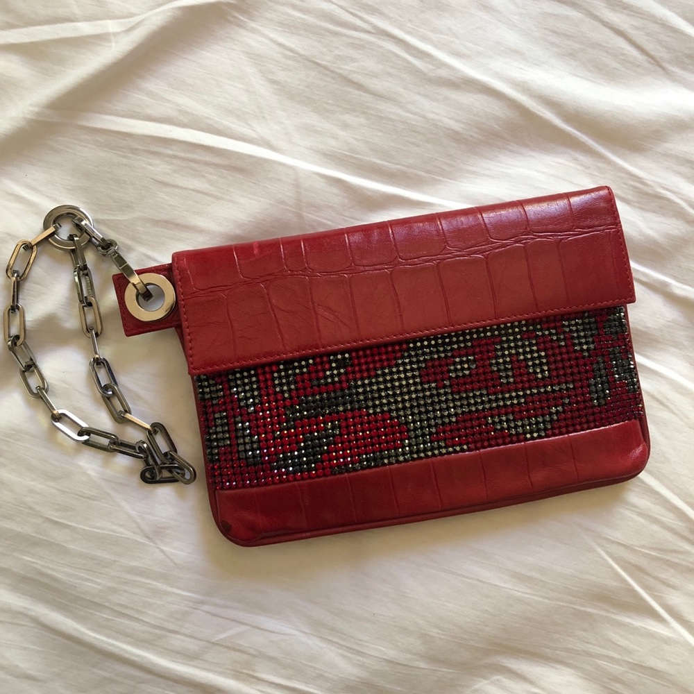 Red Swarovski pouch wristlet